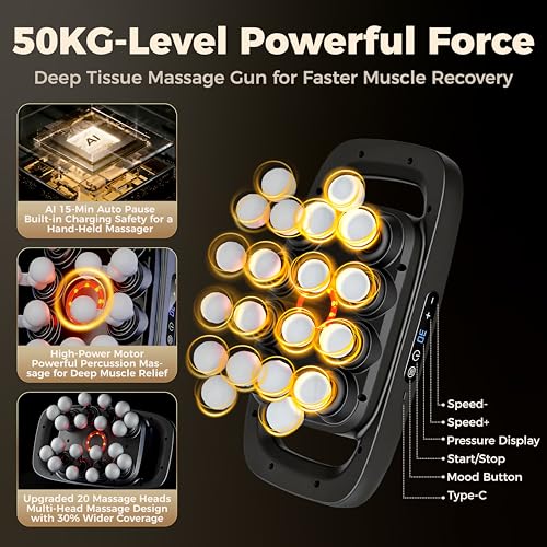 syufoo 20-Head Massage Gun Set,Deep Tissue Massage for Muscle Pain Relief,High-Power Electric Massager Gun with 3 Modes,30...