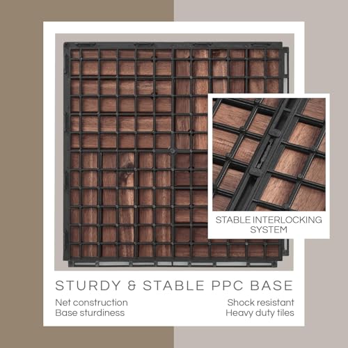 THYOI 10 Pcs Deck Tiles, Patio Flooring - Outdoor Waterproof Acacia Wood Tiles for All Weather Use - Balcony, Backyard, In...