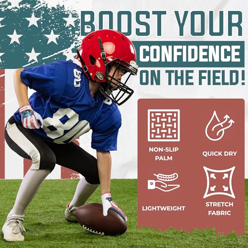 HANDLANDY Youth Football Gloves for Boys Girls, Sticky Wide Receiver Gloves for Kids, Junior Flag Football Gloves