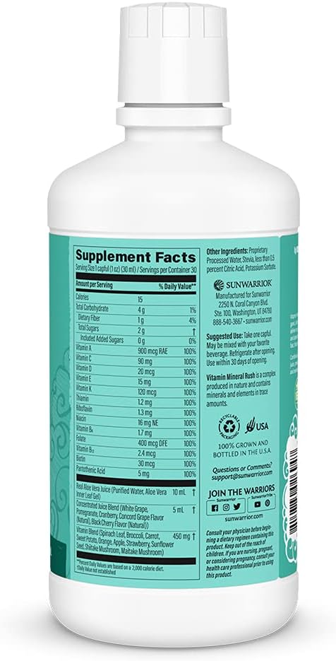 Sunwarrior Liquid Multivitamin Supplements & Minerals Vegan Plant-Based with Aloe Vera for Men and Women | Energy & Immune Support Gluten Sugar Dairy Free | 30 Fl Oz