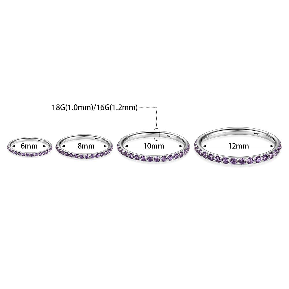 FUNLMO CZ Helix Piercing Jewelry Surgical Steel Daith Tragus Rook Earrings16G Cartilage Earring 6mm Septum Jewelry Nose Ring Hoo