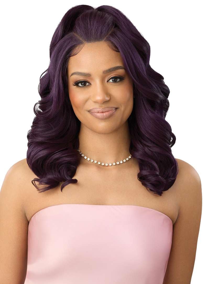 Outre Airtied 100% Fully Hand-Tied Wig - Human Hair Blend - Soft Curls 18    (DARK VIOLET)