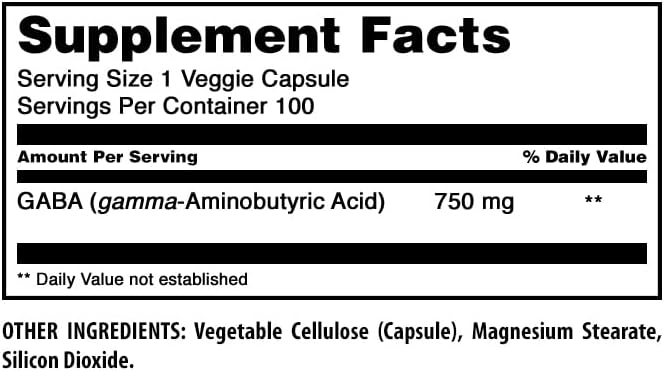 Amazing Formulas GABA Supplement | 750 Mg per Serving | 100 Veggie Capsules | Non-GMO | Gluten-Free | Made in USA | Ideal for Vegetarians