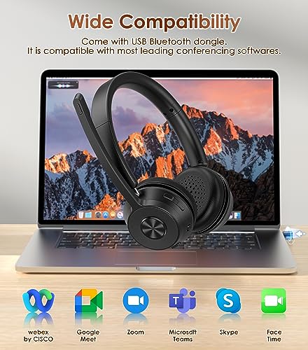 (Upgraded Version) Wireless Headset, Bluetooth Headset with Noise Cancelling Microphone, Best Headphones with Mic Mute & U...
