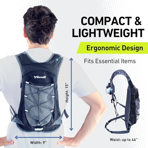 Vibrelli Hydration Backpack & 2L Hydration Bladder - High Flow Bite Valve - Hydration Pack for Cycling, Running, Hiking