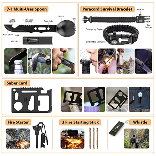Survival Kit, 250Pcs Survival Gear First Aid Kit with Molle System Compatible Bag and Emergency Tent, Emergency Kit for Ea...