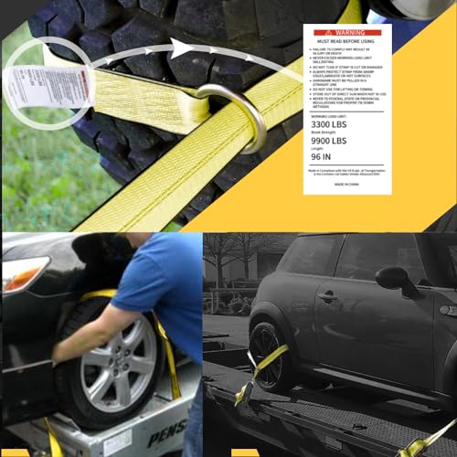 Digank Car Tie Down Straps (4PK) with J Finger Hook Lasso Ratchet Strap 2 Inch x 96 Inch- for Any Car, SUV, Jeep or Sports...