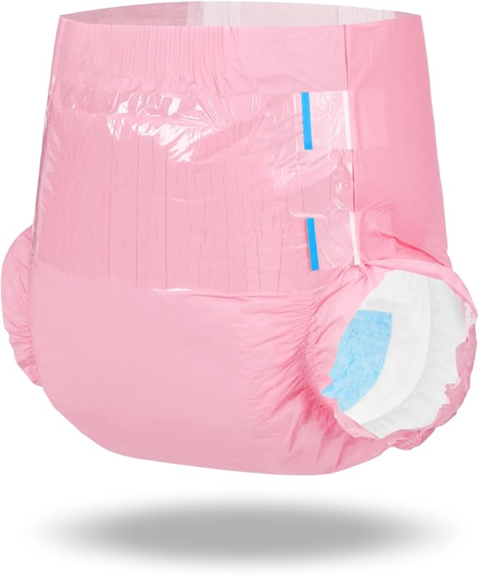 Littleforbig Adjustable Tapes Adult Diaper 2 Pieces - ABDry Ultra Absorbent Diapers Pink (Medium 28"-38")