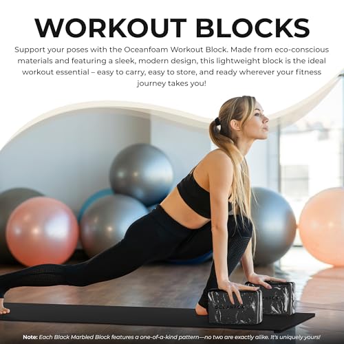 Oceanfoam Workout Block - High-Density Foam Exercise Block, Lightweight, Non-Slip for Stability & Support in Pilates, Yog...