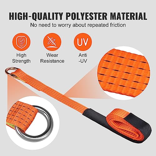 VEVOR Car Tie Down with Chain Anchors, Lasso Style 2"×120" Tire Straps, 5865 LBS Working Load, 11023 LBS Breaking Strengt...