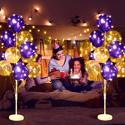 Wettarn 4 Set Balloon Column Kit for Floor with LED Light Balloons Stand Kit Tower Pillar Backdrop for Mardi Gras Valentin...