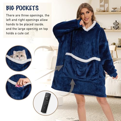Bupekbee Wearable Blanket Hoodie with Giant Pocket, Soft Warm Sherpa Fleece Oversized Blanket Sweatshirt Gifts for Women Men