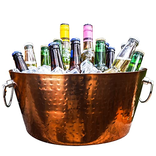 BREKX Insulated Rose Copper Double Walled Ice Bucket for Parties, Anchored Wine Bucket/Large Ice Bucket with Handles, Drin...