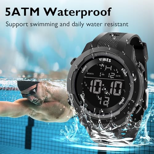 Men's Digital Sports Military Watch,Outdoor Running Timer,Waterproof Watch,Alarm Clock,Dual time 12/24 Carbon Fiber Compos...
