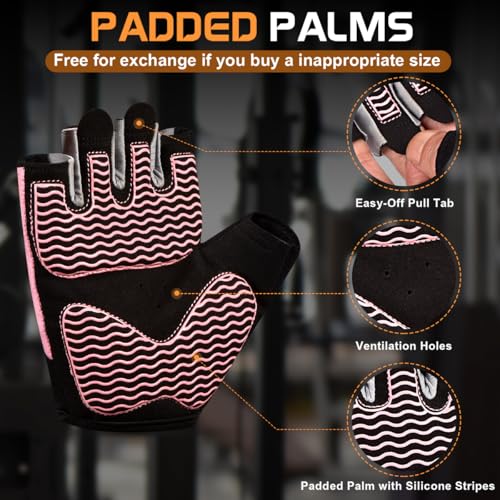 sunnex Workout Gloves for Women - Breathable Weight Lifting Gloves with Non-Slip Silicone Padding, Fingerless Gym Gloves f...