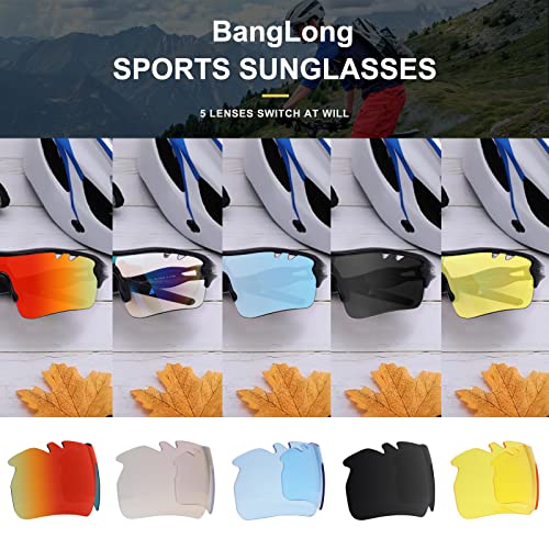 BangLong Polarized Sports Sunglasses Cycling Sun Glasses for Men Women with 5 Interchangeable Lenes for Running Driving