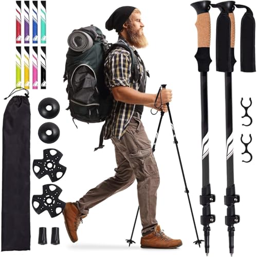 Hiking Trekking Poles, 2 Pack Lightweight, Collapsible Trekking Poles for Snowshoe & Backpacking Gear, Walking Sticks for ...