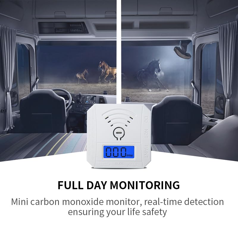 Carbon Monoxide Detector 2 Pack,Battery Operated CO Detector Alarm with Digital LCD Display & Loud 85dB Alarm,Travel Carbon Monoxide Alarm，High Accuracy Portable CO Detector for Home/Hotel/Kitchen/RV