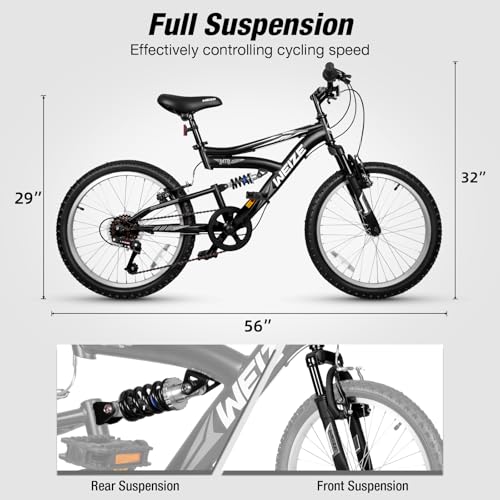WEIZE Kids Mountain Bike, 20 24 inch Kids' Bicycles for 6-14 Years Old Boys Girls with Dual Full Suspension, 6 Speeds Driv...
