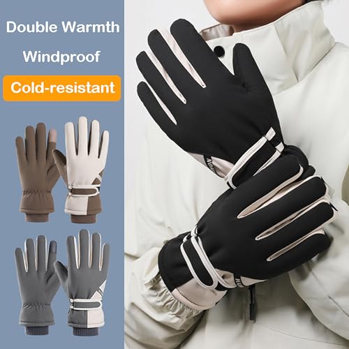Winter Ski-Gloves for Men-Women Non-Slip-Plus-Velvet-Thickened Mitt Waterproof Cold-Weather Touchscreen-Cycling-Gloves S/M