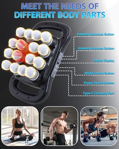 UFFAE 16-Head Massage Gun, Deep Tissue Percussion Massager with 9 Modes & 9 Intensities, 2600mAh Battery Back Bassager for...