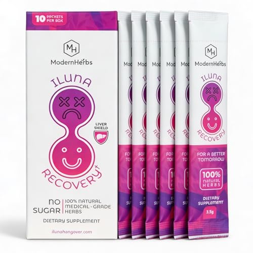 ILUNA Recovery Fast-Acting Herbal Hangover Relief – Premium Milk Thistle with Detox Herbs & Natural Pebbles – Liver Suppor...