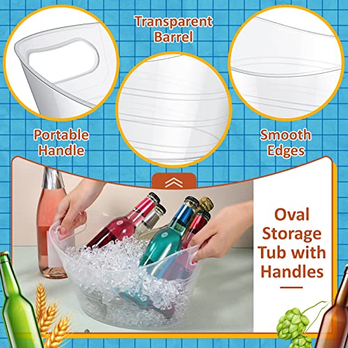 Norme 48 Pcs Oval Storage Tub with Handles, 4.5L Plastic Clear Ice Bucket Wine Beer Champagne Bottle Drink Cooler Tub for ...