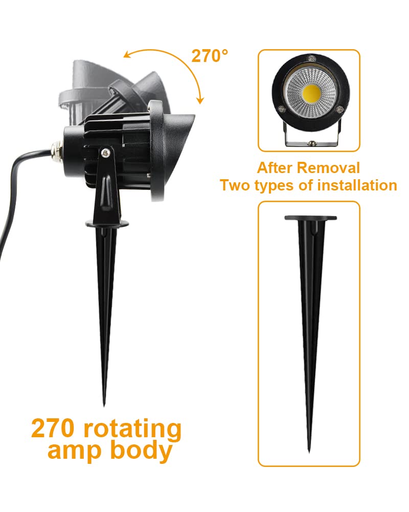 Romwish Led Landscape Lights, 10W Waterproof Spotlight, Warm White, Pack Of 6, Aluminum, Model Rm-Cob-Landscape-120V-10Ww-6P