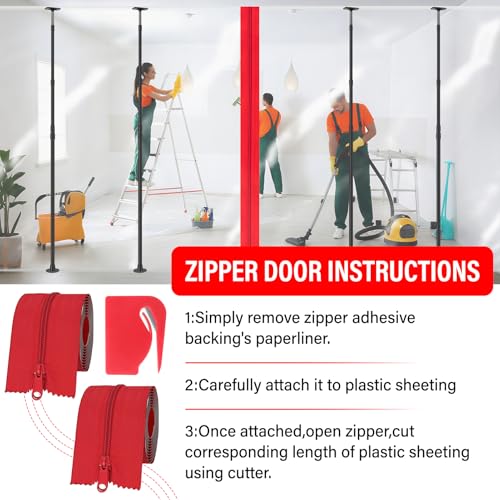 10FT Dust Barrier Poles Kit,Spring Retractable Zipper Wall Poles for Dust Barriers System,Home & Construction,Spring Barri...