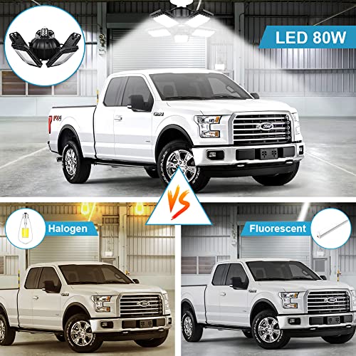 Luyata LED Garage Lights 2 Pack,Ceiling LED Shop Light 160W 16000LM 6500K Screw in Led Light with 5+1 Deformable Panels, B...