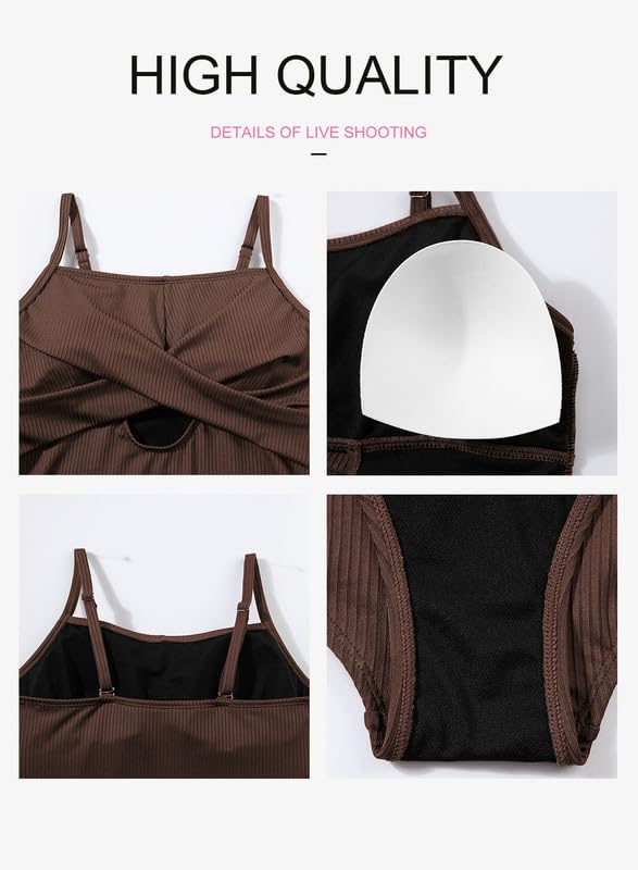Dokotoo Women's One-Piece Swimsuits Adjustable Strap Cutout Monokini Padded Tummy Control Slimming Swimwear Bathing Suits