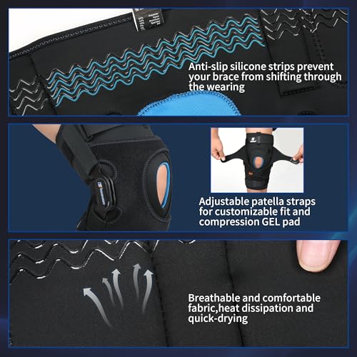 Plus Size Knee Braces for Knee Pain, Adjustable Knee Brace for Men and Women with Dual Removable Metal Hinges, Hinged Knee...