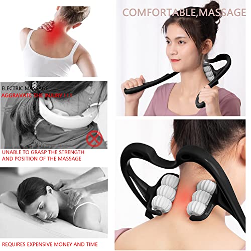 HaSeftni Neck Massager, Upgrade 6 Balls Massage Point Roller Massager for Pain Relief Handheld Tool Suitable Legs Waist an...