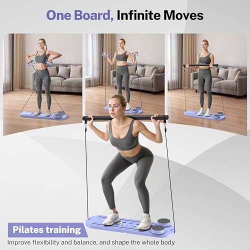 MOVOCA Pilates Board,Foldable Pilates Reformer Equipment with Timer, Multi-Purpose Portable Pilates Reformer Machine Home ...
