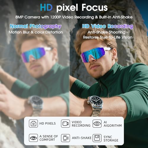 padom AI Smart Glasses with Camera 4K, 8MP HD Video Recording Glasses with Camera, Built-in Storage(No SD Card Needed), We...