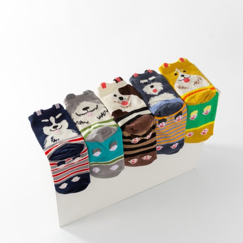 Mikitutu 5 Pairs Women's Dog Socks, Funny Animal Paw Print Socks (US, Numeric, 5, 8, Regular, Regular, Dog)
