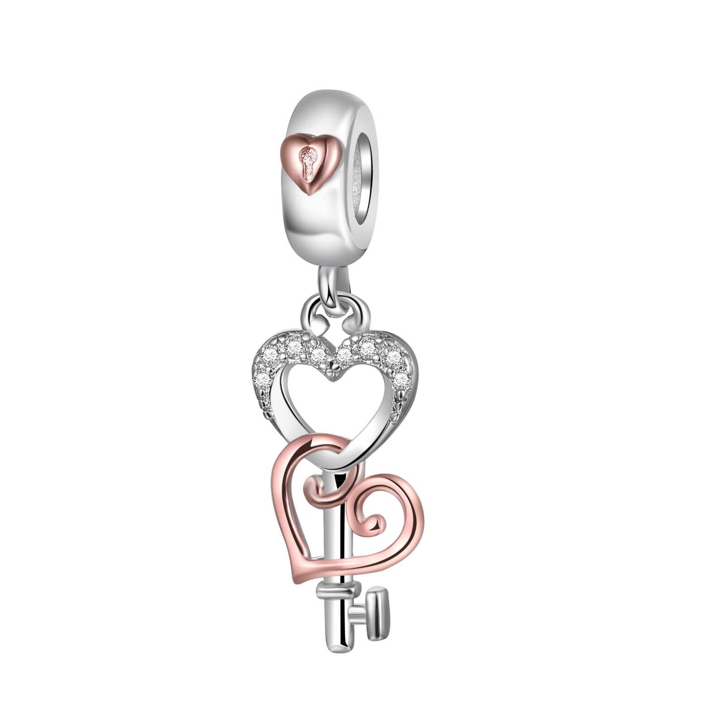 dazlily Love Heart Key Charm 925 Sterling Silver Charm for Bracelet Necklace fit Mother's Day Gift