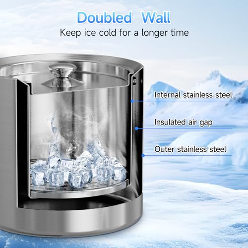 LHD HOME Ice Buckets for Parties 3L Insulated Ice Bucket with Lid Ice Tong Ice Scoop and Strainer for Cocktail Bar Portabl...