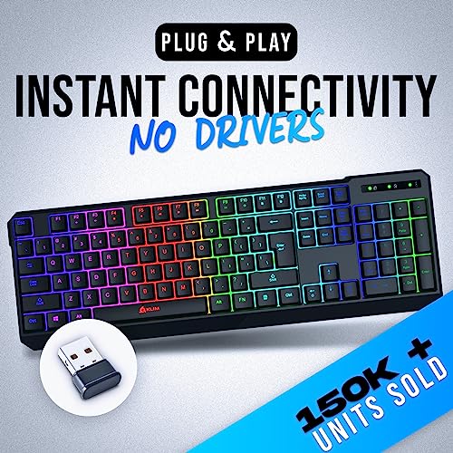 KLIM Chroma Wireless Keyboard – RGB Backlit Gaming, Rechargeable Battery, PC Keyboard, Durable & Water-Resistant, Compatib...