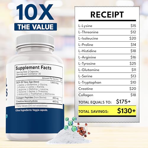 NEW AGE Amino Acid Complex – 20 Aminos with BCAAs, L-Glutamine, L-Arginine & Hyaluronic Acid – Supports Recovery, Energy, ...