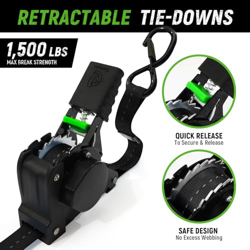 Retractable Ratchet Straps(4 Pack) - 1in x 10ft Self Retracting Ratchet Straps with Soft Loops, 1,500 lbs Break Strength R...