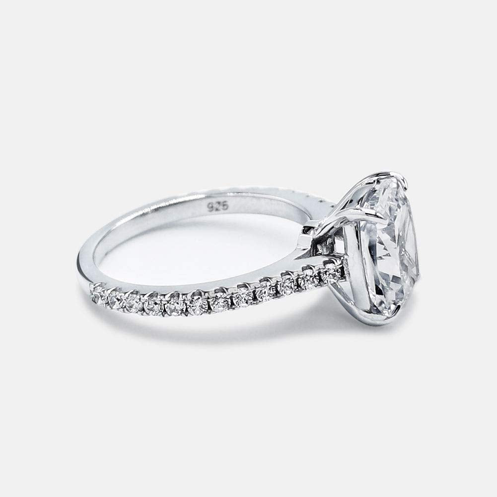 Bo.Dream Cushion Cut 3ct Cubic Zirconia CZ Engagement Rings Platinum Plated Sterling Silver (5.5)