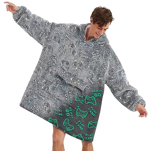 Fiosnow Glow in the Dark Game Controller Blanket Hoodies for Women and Men Adult Oversize Wearable Blanket Hoodies for Sof...