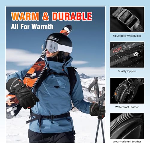 WASOTO Heated Gloves for Men Women,7.4V Battery 22.2WH Rechargeable Electric Heated Leather Gloves for Winter Outdoor Work...