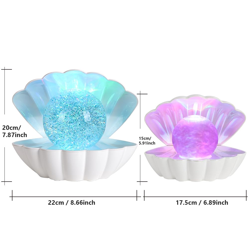 LKUA Night Light, RGB Color Changing Shell Pearl Lamp, Portable Clamshell Design, Large White Shell, Model L-221