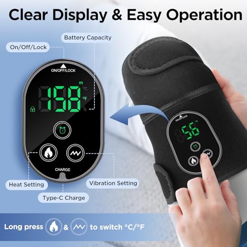 Cordless Knee Massager with Heat, Heating Pad for Knee Shoulder Elbow, Heated Knee Brace for Arthritis, Knee Heating Pad W...
