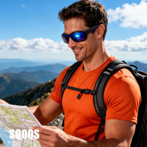 SQOQS 3Pack Polarized Sports Sunglasses for Men, Wrap Around Frame UV400 Goggles Sun Glasses for Cycling Fishing Driving