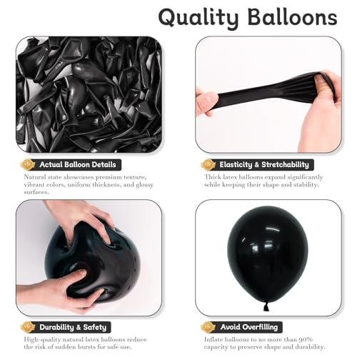 CVPARTYON Black Balloons 125 Pcs Different Sizes Pack of 18 12 10 5 Latex Balloons for Birthday Party Black Balloon Arch K...