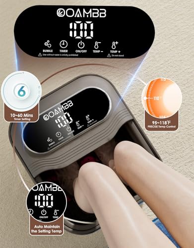 OOAMBB Collapsible Foot Spa with Heat, Bubble and Temp Control, Foot Bath Massager with XL Touch Screen and Massage Roller...