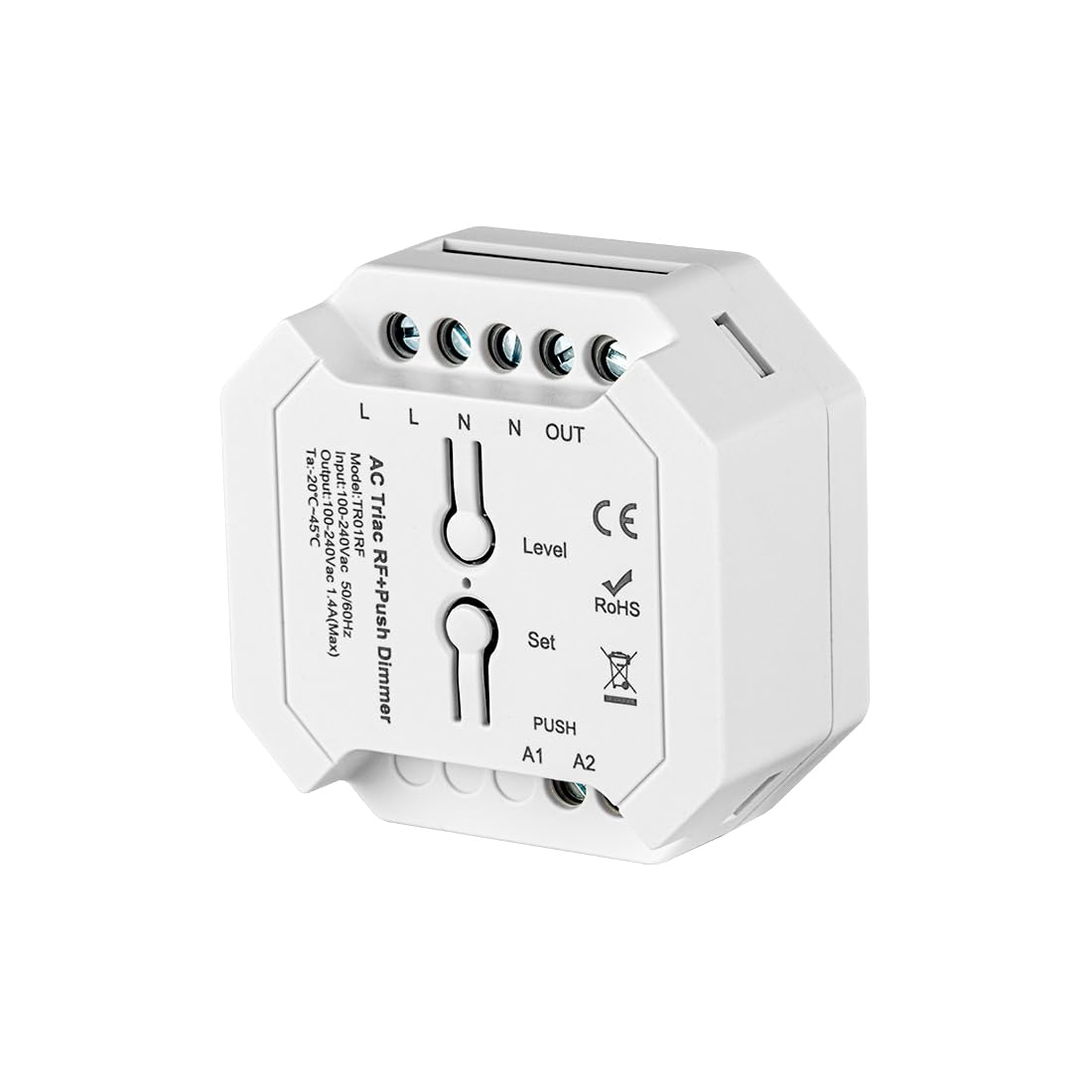 BTF-LIGHTING AC Triac Dimmer Support Dimmable LED, Driver, Incandescent Lamps, Halogen Lamps Compatible with RC01RFB WR02RF 2.4G RF Remote, Push Dimmer Switch Brightness Control 110-220V(No Remote)